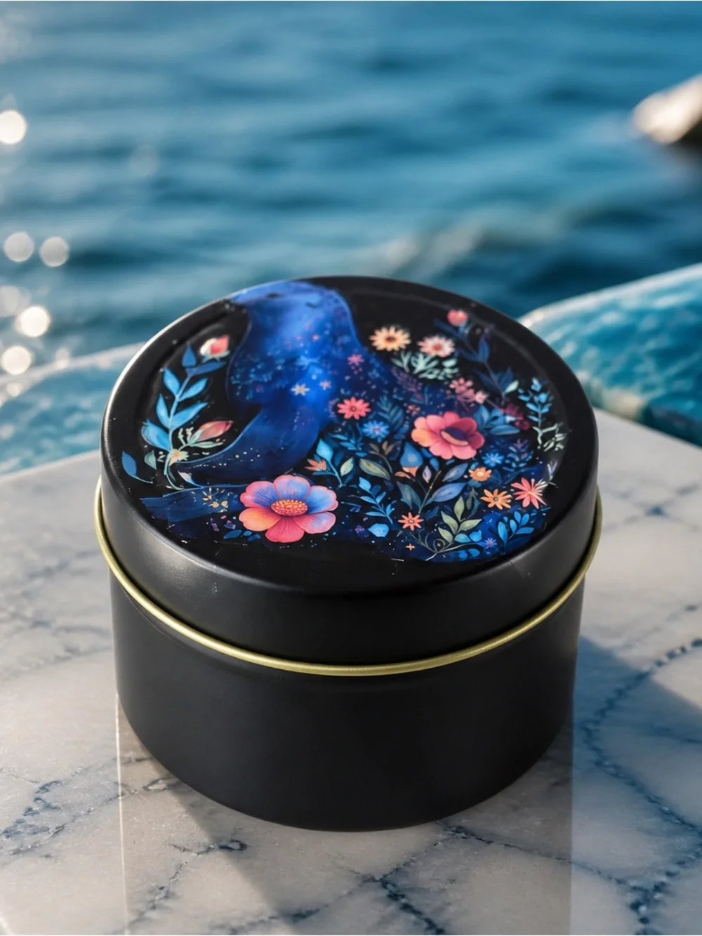 Set of 4 Celestial Ocean 4oz Decorative Tins with Lids-Handmade Aquatic Art